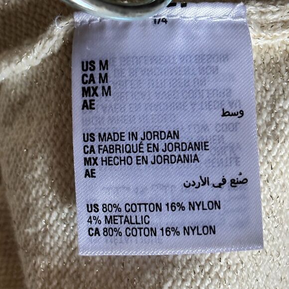 Charter Club Festive Cable Knit Size M Accent Button Metallic Gold Tan Sweater C - Picture 6 of 6